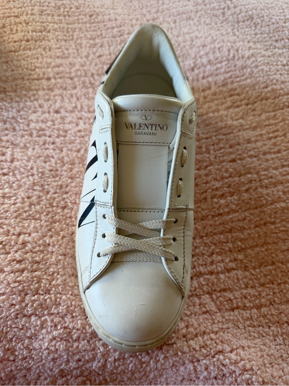 Valentino Garavani White Leather Sneaker with Black Logo Accent